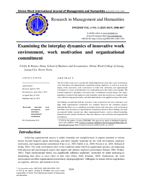 (PDF) Examining the interplay dynamics of innovative work environment ...