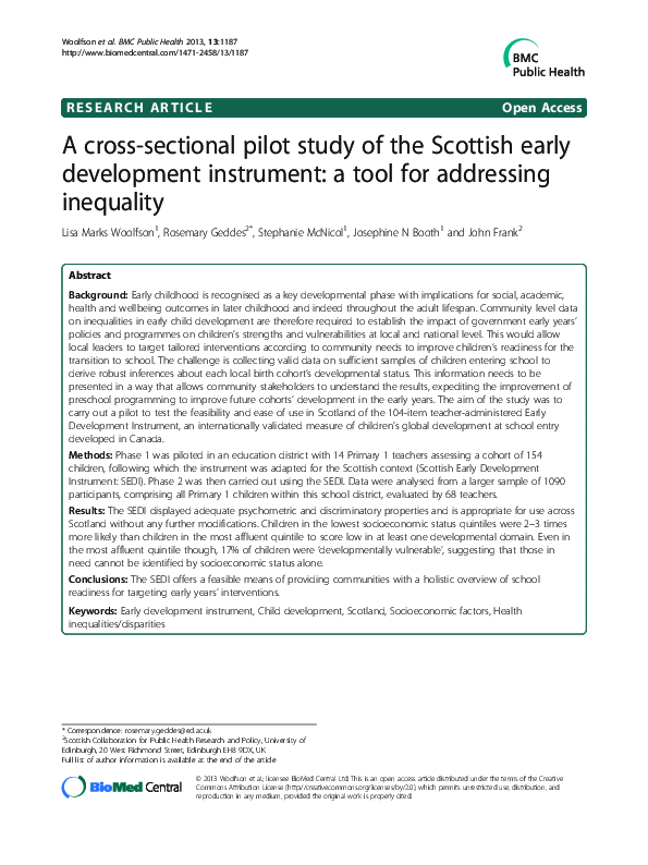 (PDF) A cross-sectional pilot study of the Scottish early development ...