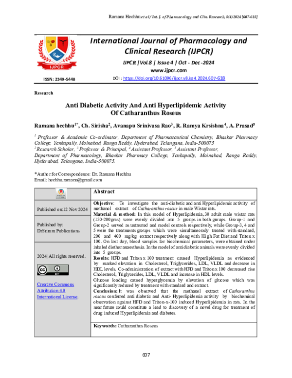 (PDF) Anti Diabetic Activity And Anti Hyperlipidemic Activity of ...