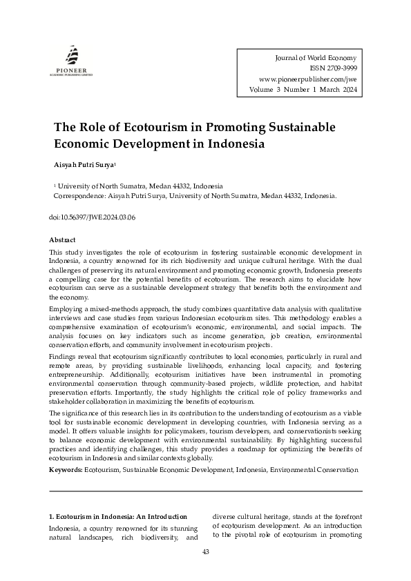 (PDF) The Role of Ecotourism in Promoting Sustainable Economic ...