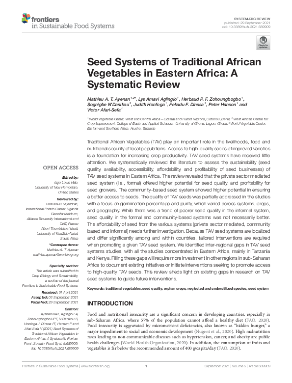 (PDF) Seed Systems of Traditional African Vegetables in Eastern Africa ...