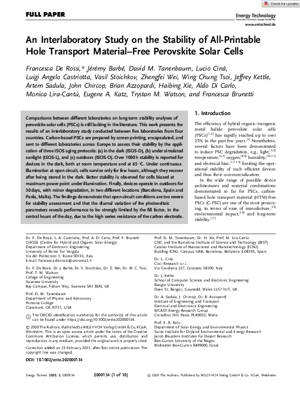 (PDF) An Interlaboratory Study on the Stability of All‐Printable Hole ...