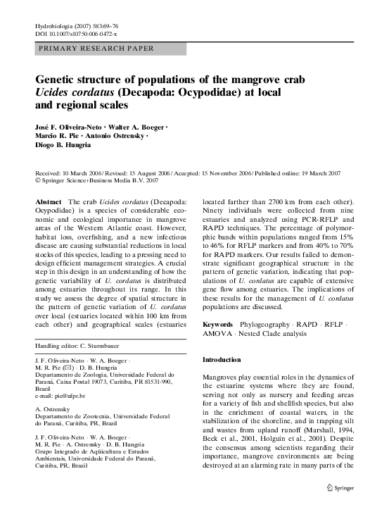 (PDF) Genetic structure of populations of the mangrove crab Ucides ...