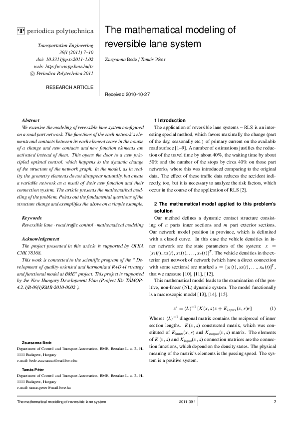 (PDF) The mathematical modeling of reversible lane system