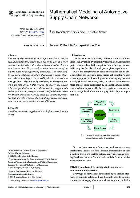 (PDF) Mathematical Modeling of Automotive Supply Chain Networks