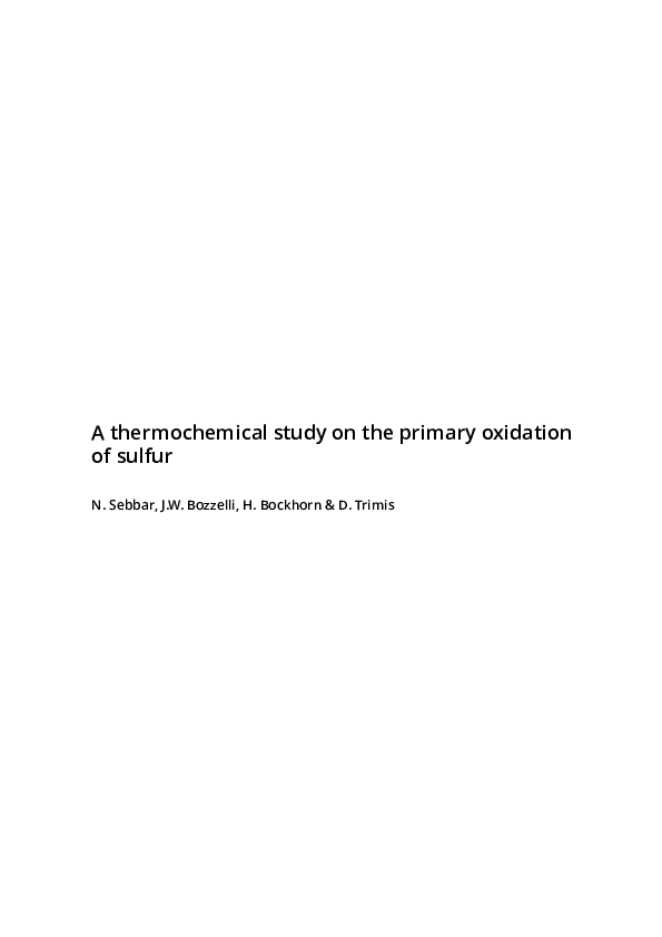 (PDF) A thermochemical study on the primary oxidation of sulfur