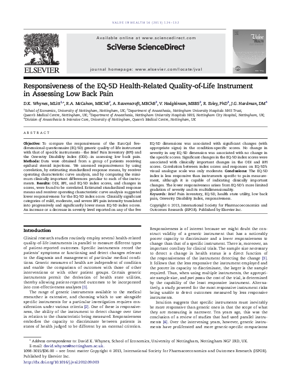 (PDF) Responsiveness of the EQ-5D Health-Related Quality-of-Life ...