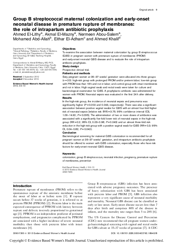 (PDF) Group B streptococcal maternal colonization and early-onset ...
