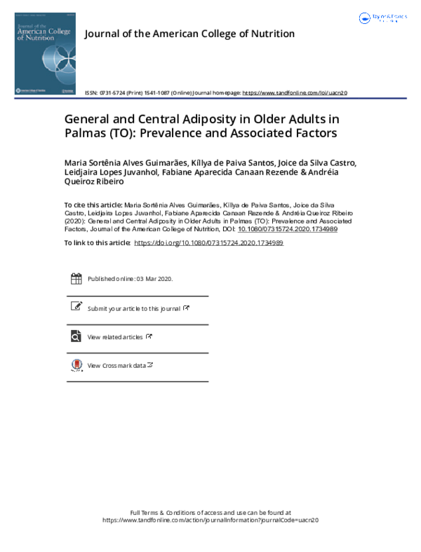 (PDF) General and Central Adiposity in Older Adults in Palmas (TO ...