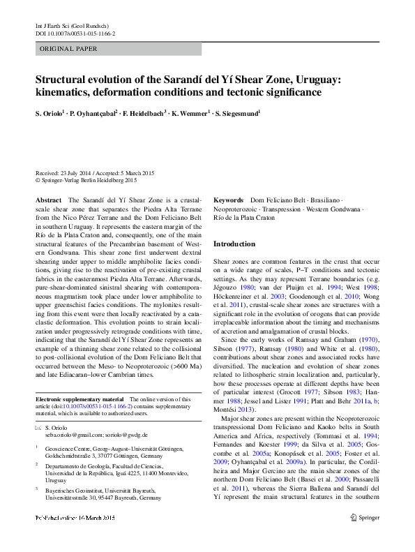 (PDF) Structural evolution of the Sarandí del Yí Shear Zone, Uruguay ...