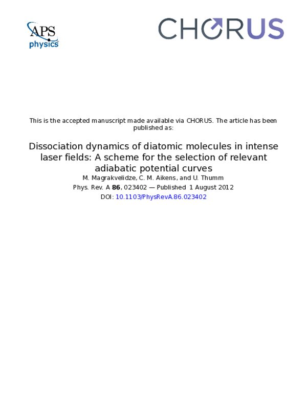 (PDF) Dissociation dynamics of diatomic molecules in intense laser ...