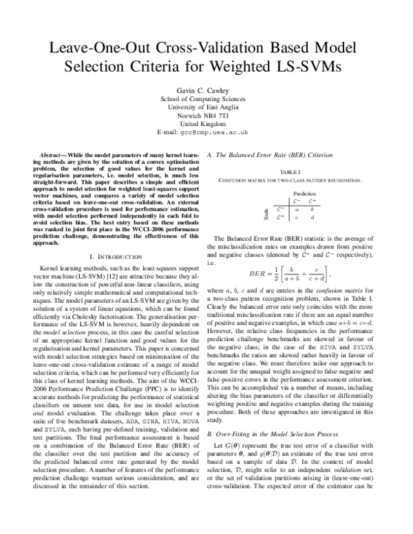 (PDF) Leave-One-Out Cross-Validation Based Model Selection Criteria for ...