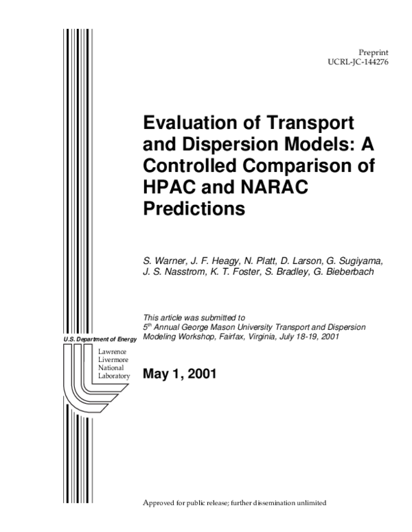 (PDF) Evaluation of Transport and Dispersion Models: A Controlled ...