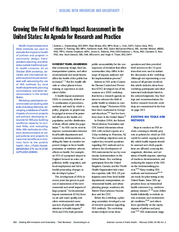 (PDF) Growing the Field of Health Impact Assessment in the United ...
