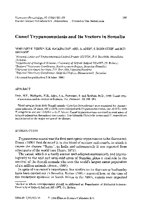 (PDF) Camel trypanosomiasis and its vectors in Somalia