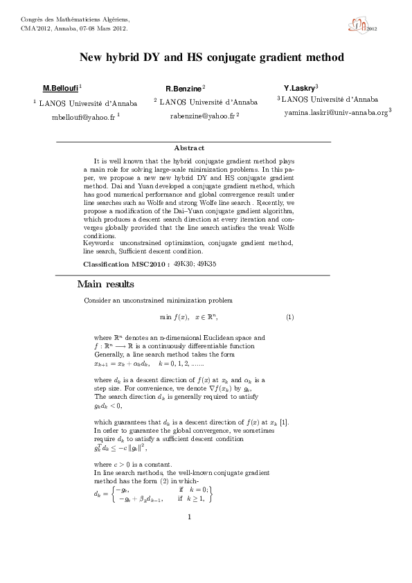 (PDF) New hybrid DY and HS conjugate gradient method