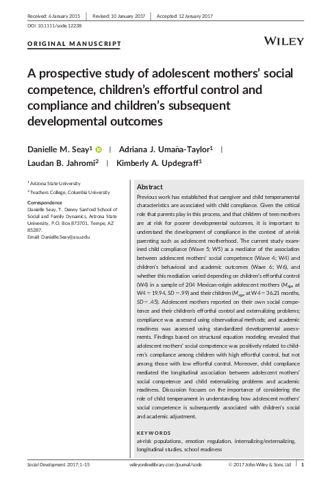 (PDF) A prospective study of adolescent mothers’ social competence ...