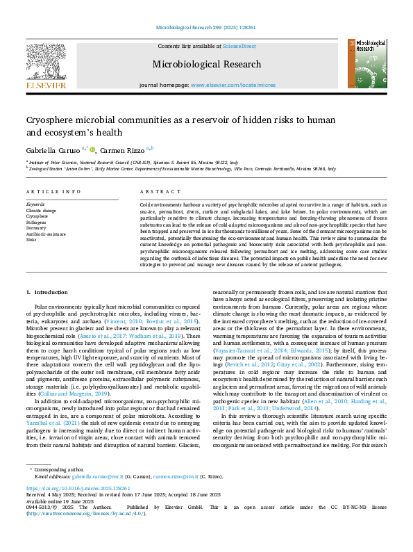 (PDF) Cryosphere microbial communities as a reservoir of hidden risks ...