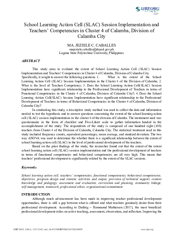 (PDF) School Learning Action Cell (SLAC) Session Implementation and ...
