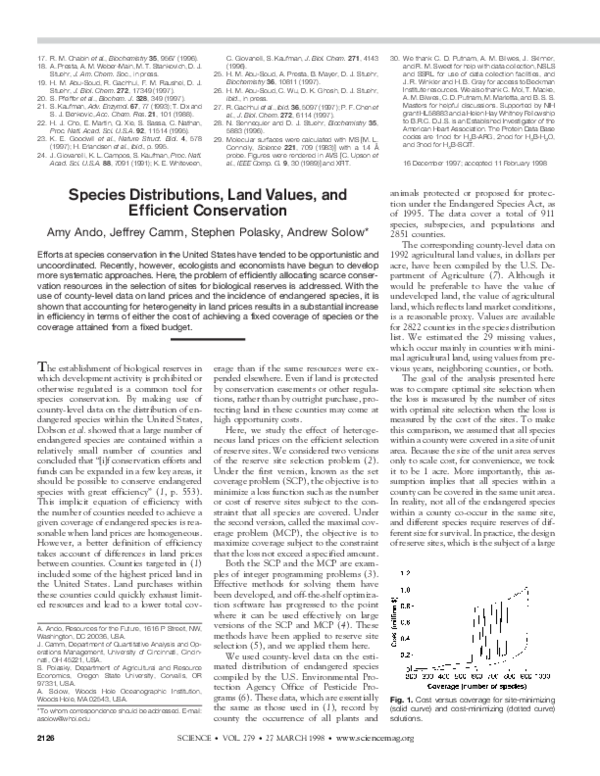(PDF) Species Distributions, Land Values, and Efficient Conservation