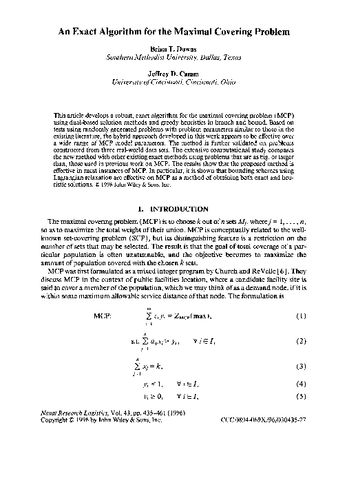 (PDF) An exact algorithm for the maximal covering problem