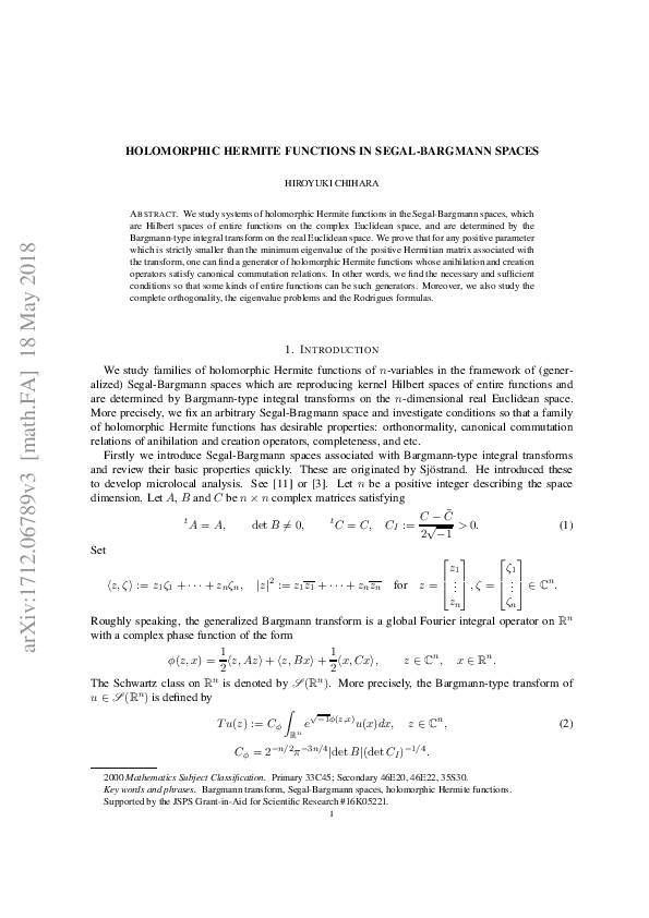 (PDF) Holomorphic Hermite Functions in Segal–Bargmann Spaces