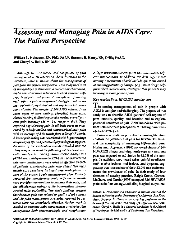 (PDF) Assessing and managing pain in AIDS care: The patient perspective