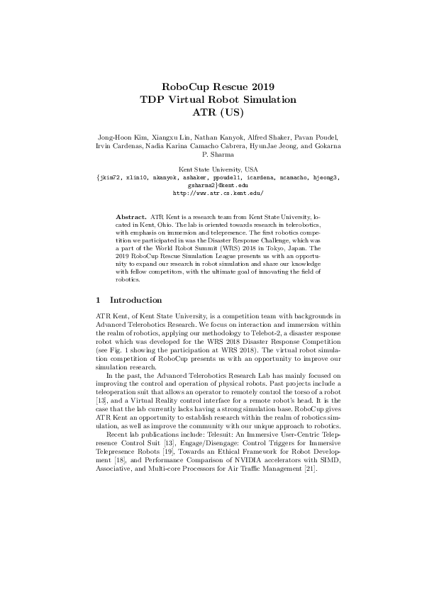 (PDF) RoboCup Rescue 2019 TDP Virtual Robot Simulation ATR ( US )
