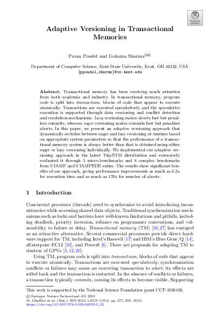 (PDF) Adaptive Versioning in Transactional Memories
