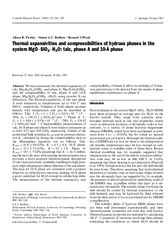 (PDF) Thermal expansivities and compressibilities of hydrous phases in ...