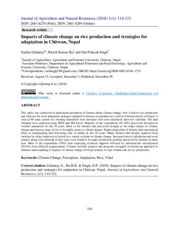 (PDF) Impacts of climate change on rice production and possible ...