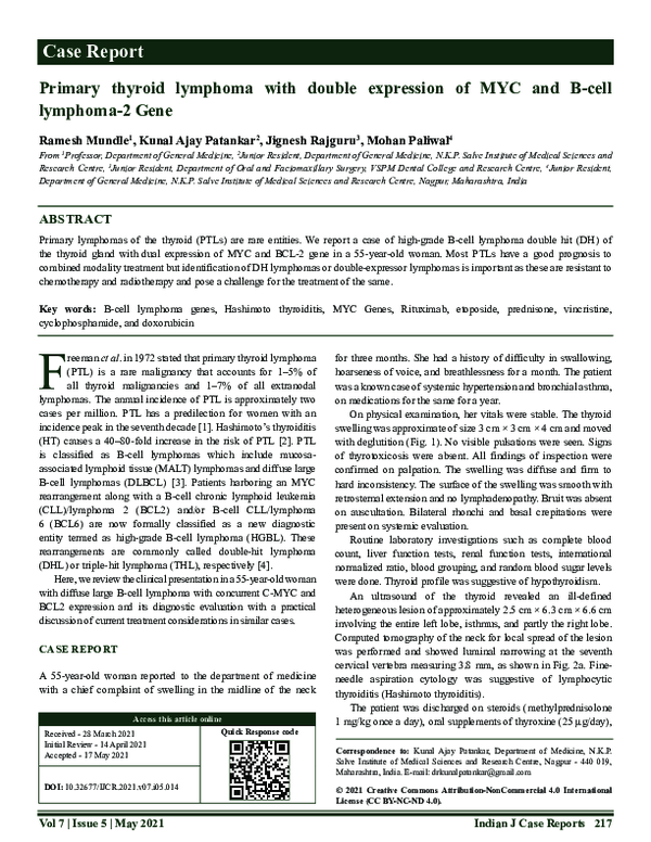 (PDF) Primary thyroid lymphoma with double expression of MYC and B-cell ...