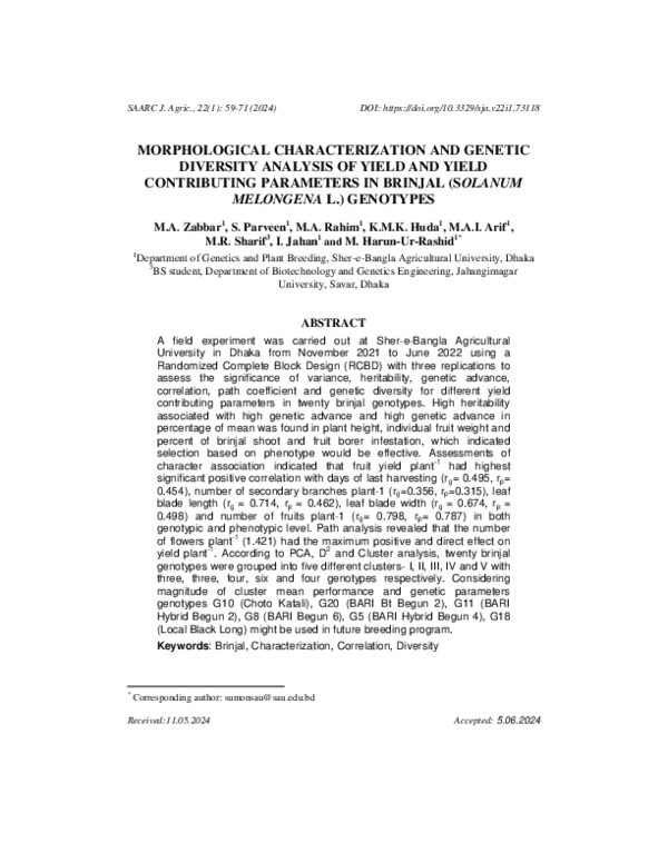 (PDF) MORPHOLOGICAL CHARACTERIZATION AND GENETIC DIVERSITY ANALYSIS OF ...