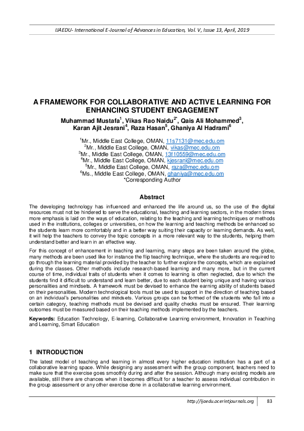 (PDF) A Framework for Collaborative and Active Learning for Enhancing ...