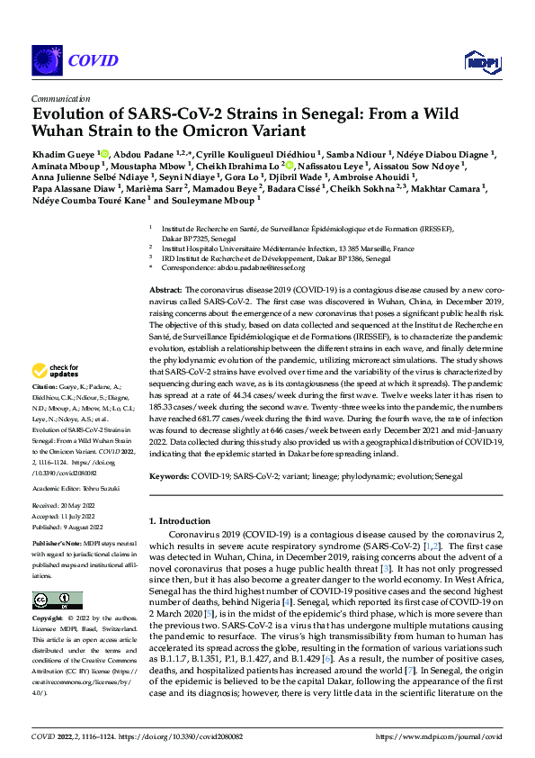 (PDF) Evolution of SARS-CoV-2 Strains in Senegal: From a Wild Wuhan ...