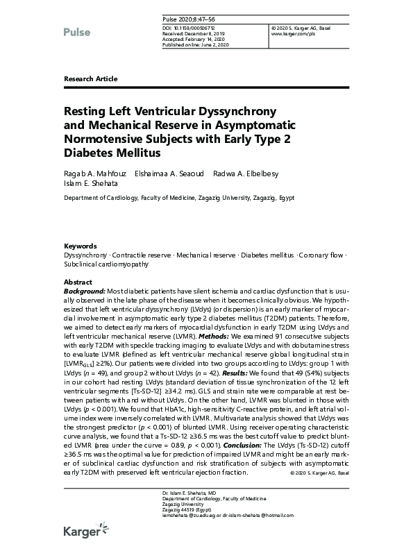 (PDF) Resting Left Ventricular Dyssynchrony and Mechanical Reserve in ...