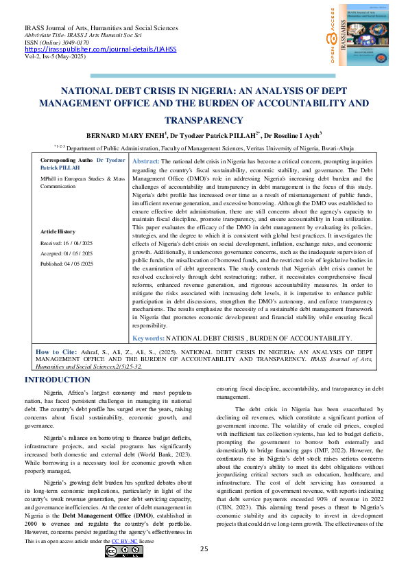 (PDF) NATIONAL DEBT CRISIS IN NIGERIA: AN ANALYSIS OF DEPT MANAGEMENT ...
