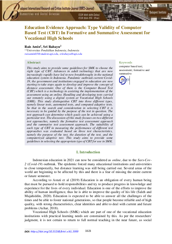 (PDF) Education Evidence Approach: Type Validity of Computer Based Test ...