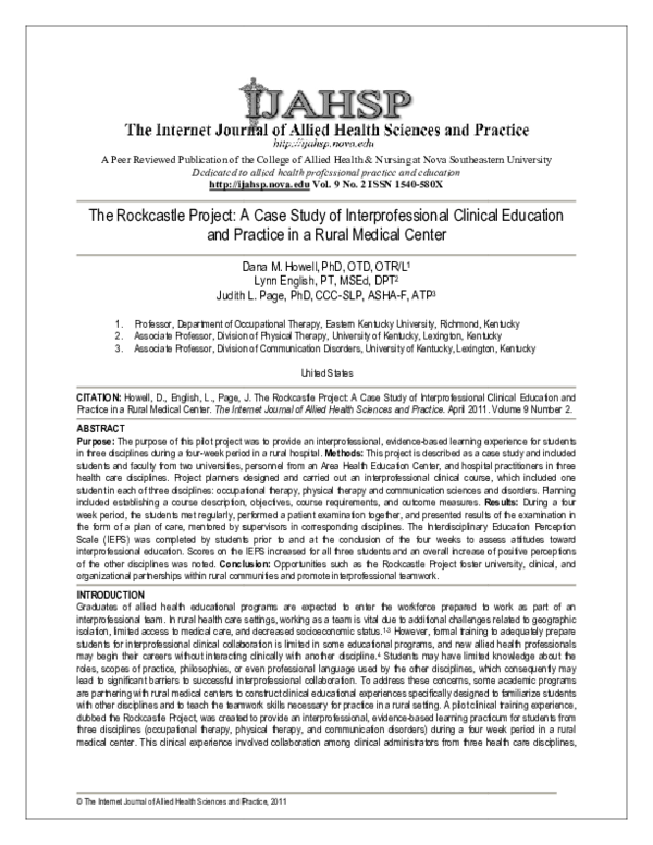 (PDF) The Rockcastle Project: A Case Study of Interprofessional ...