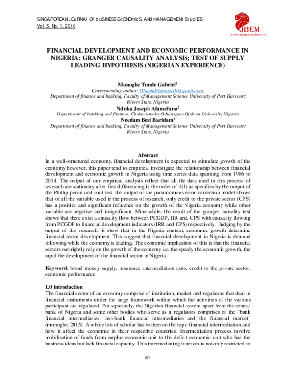 (PDF) Financial Development and Economic Performance in Nigeria ...