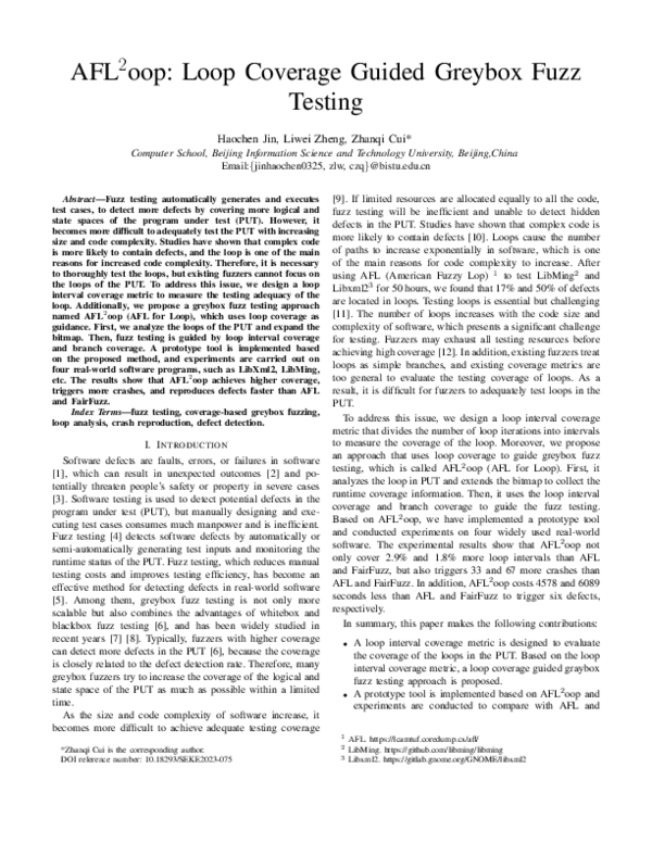 (PDF) AFL2oop: Loop Coverage Guided Greybox Fuzz Testing
