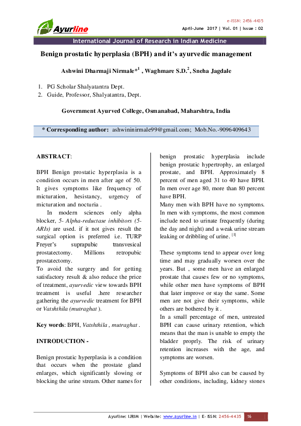 (PDF) Benign prostatic hyperplasia (BPH) and it’s ayurvedic management