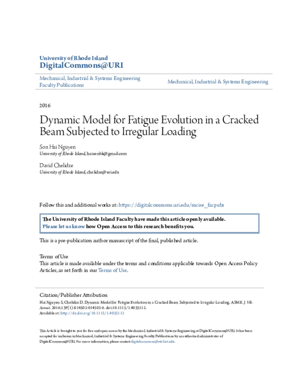 (PDF) Dynamic Model for Fatigue Evolution in a Cracked Beam Subjected ...