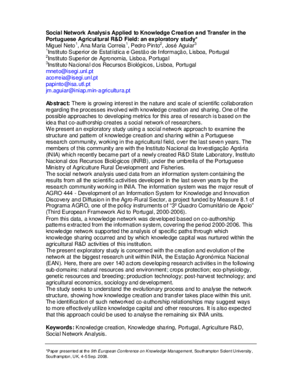 (PDF) Social network analysis applied to knowledge creation and ...