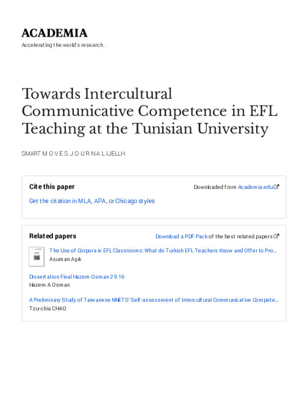 (PDF) Towards Intercultural Communicative Competence in EFL Teaching at ...