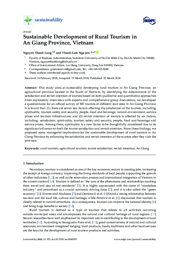 (PDF) Sustainable Development of Rural Tourism in An Giang Province ...