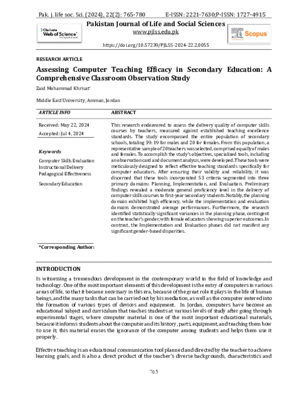(PDF) Assessing Computer Teaching Efficacy in Secondary Education: A ...