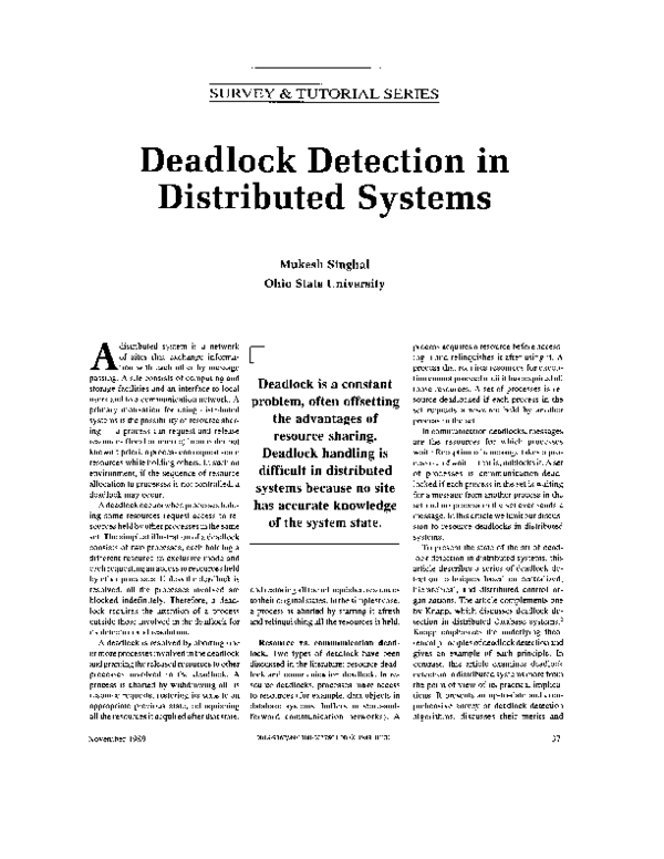 (PDF) Deadlock detection in distributed systems