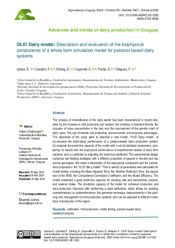 (PDF) Advances and trends of dairy production in Uruguay OLE! Dairy ...