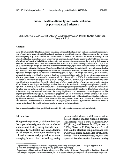 (PDF) Studentification, diversity and social cohesion in post-socialist ...